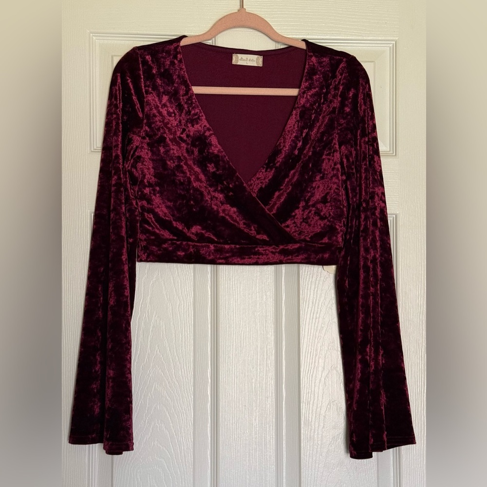 Altar'd State Velvet Wrap Crop Top - Burgundy